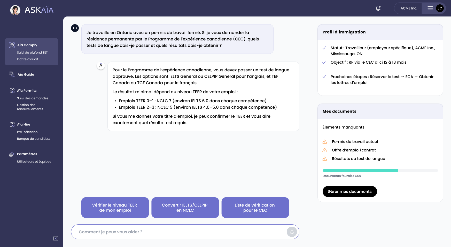 Aïa Guide - Chat intelligent